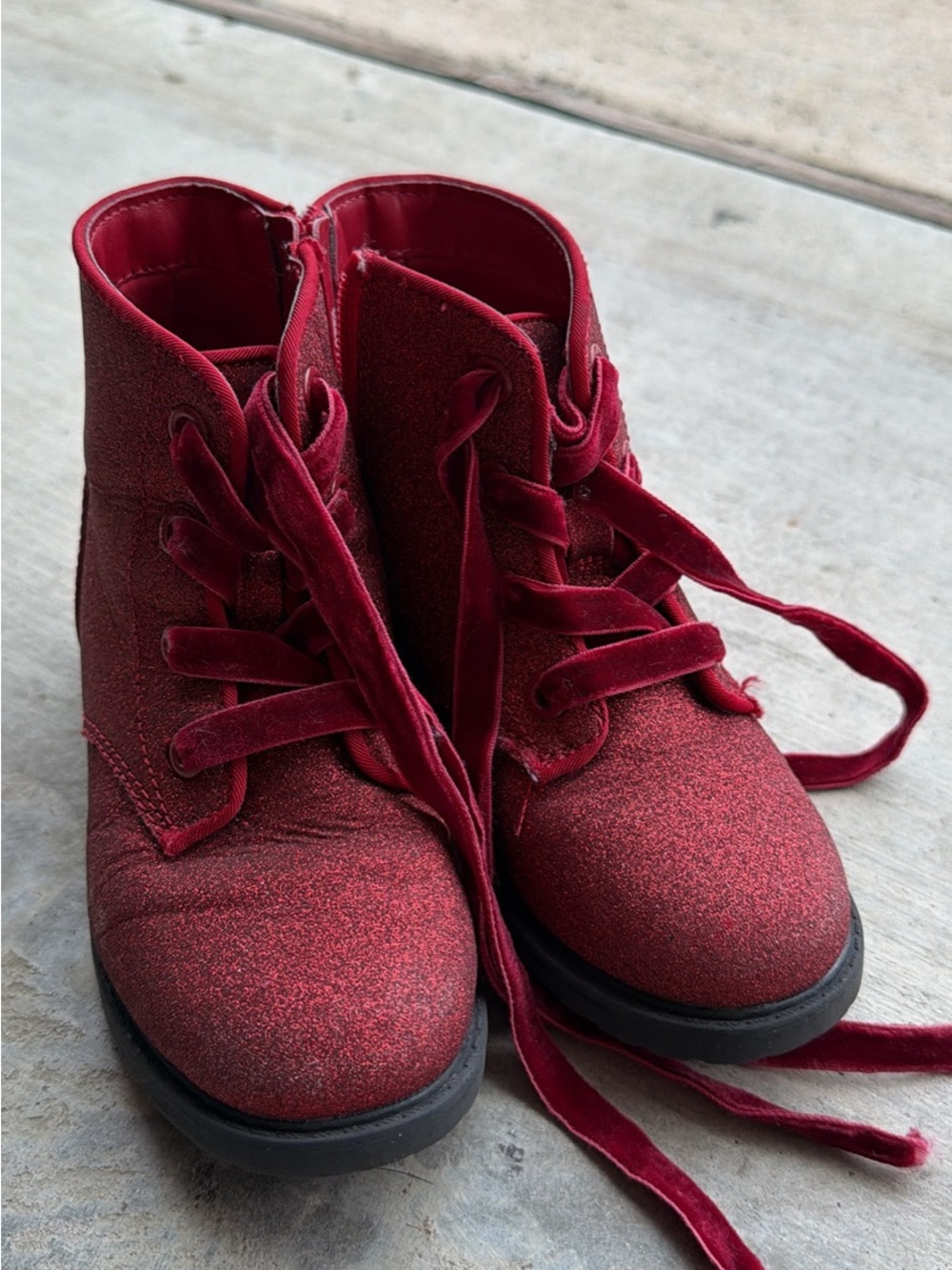Cat & Jack Red Glitter Velvet Lace-Up Kids Boots